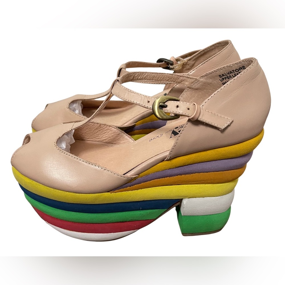 Jeffrey Campbell Rare Salvatore Rainbow Peep Toe Disco Leather Platforms Size 6